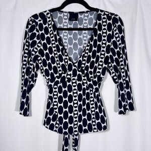 J.T.B. Geometric Print Y2K Tie-Back Blouse